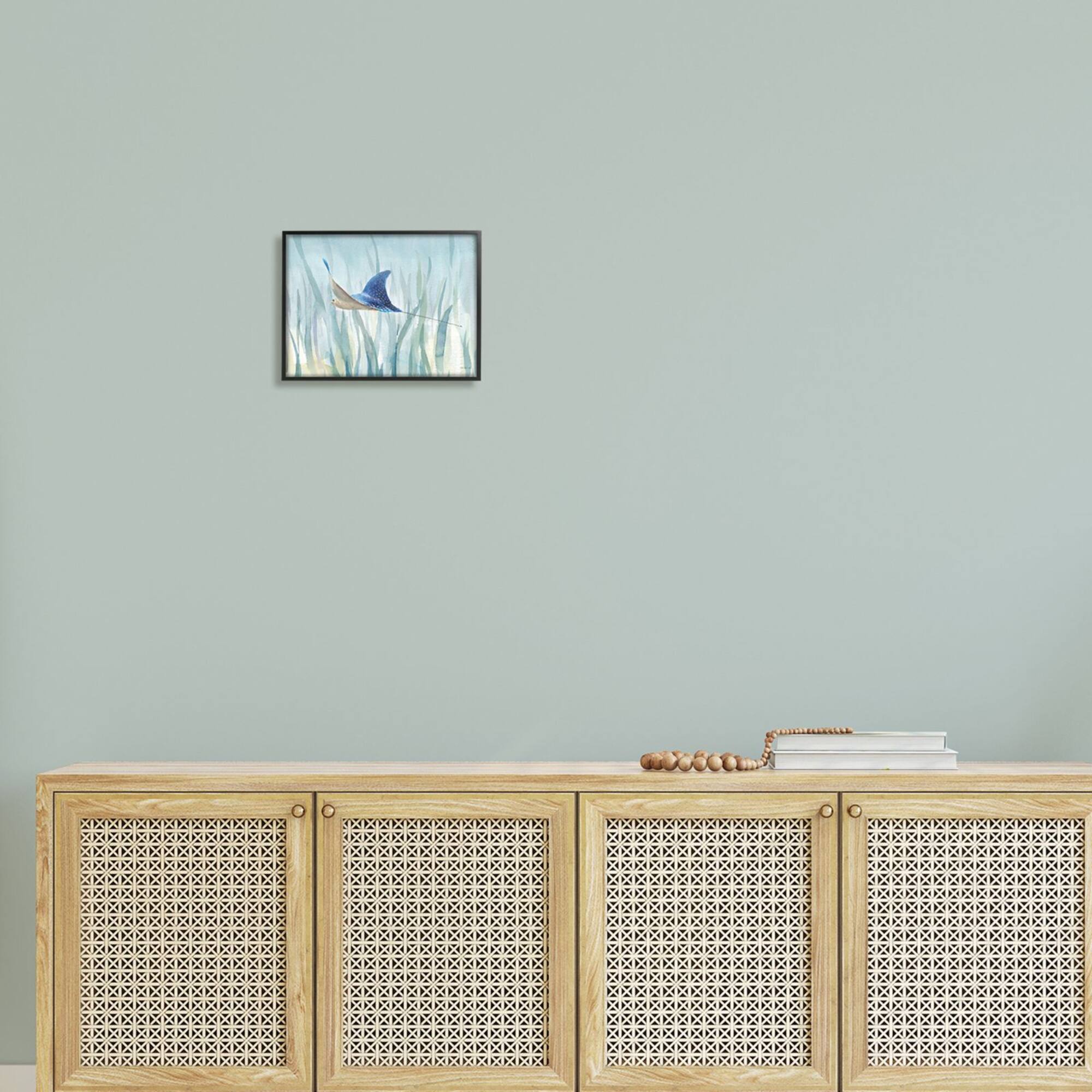 Stupell Industries Stingray Aquatic Animal Ocean Blue Spotted Sea Creature Framed Wall Art